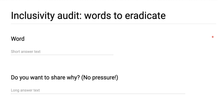 Sample inclusive language Google Form