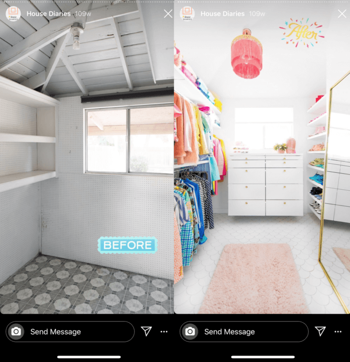 Before and after reveals like this one from HGTV is a helpful Instagram Stories best practice