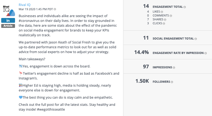 rival iq linkedin company page update