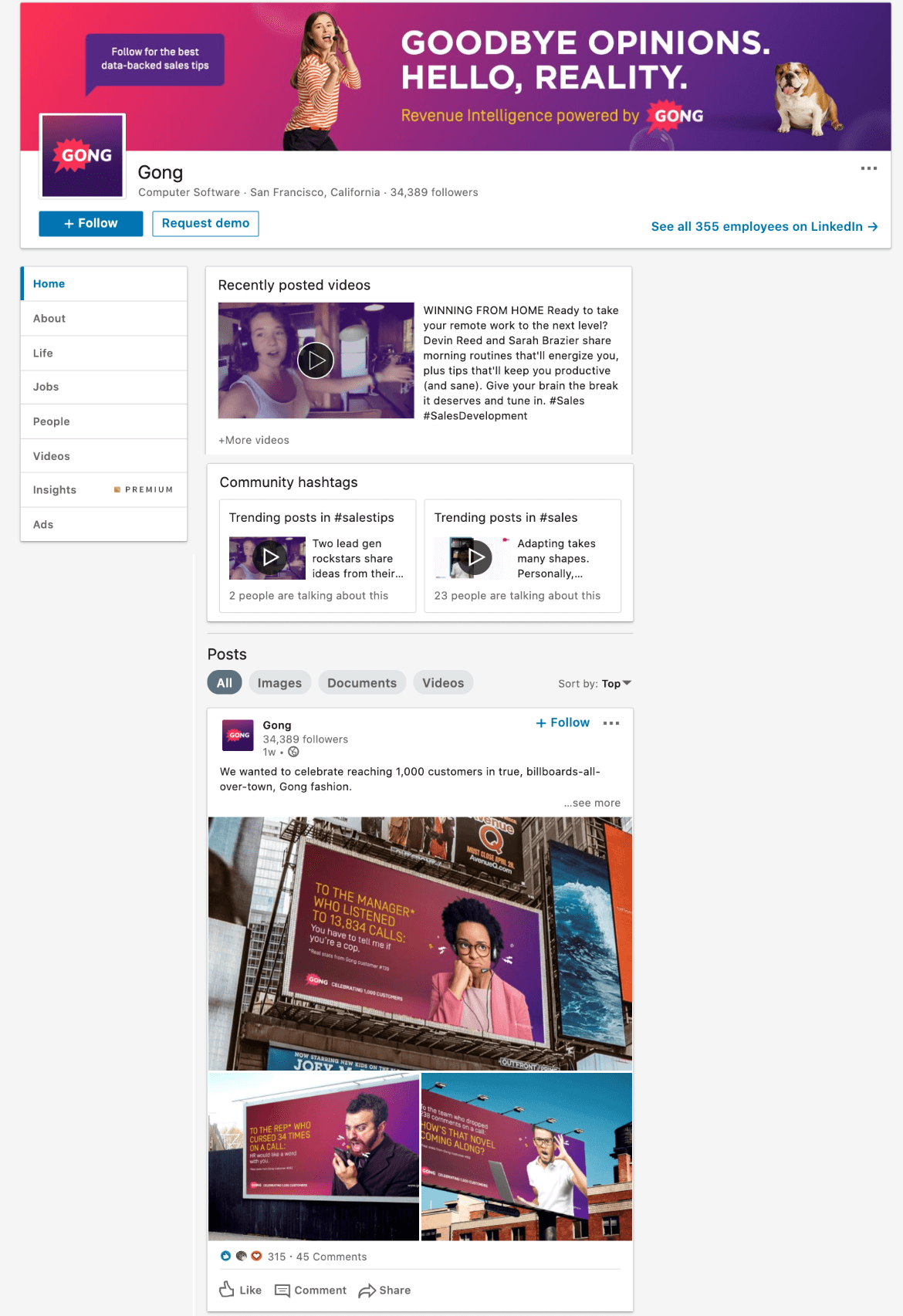 gong linkedin company page