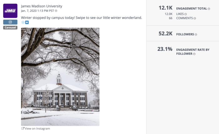 James Madison University's really engaging Instagram carousel post