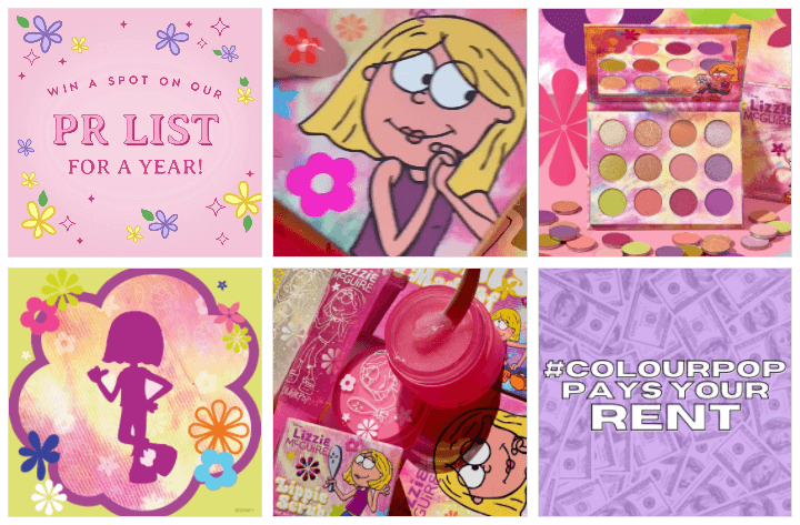 Six top posts from ColourPop five of which feature their Lizzie McGuire product launch